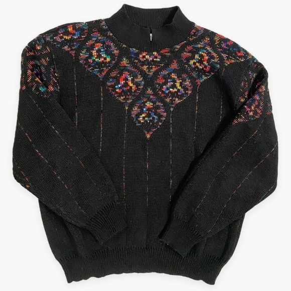 Pandora | Vintage 80’s Sweater Acrylic Mock Neck Black Size Medium - Picture 3 of 7